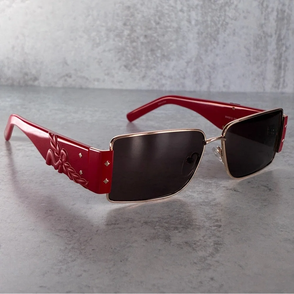 MCM MW0012 32E Red Gold Shield Sunglasses 55mm w/ Logo Case NWOT